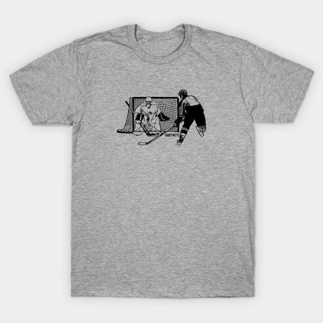 Hockey Shot On Net Ink Sketch T-Shirt by SaucyMittsHockey